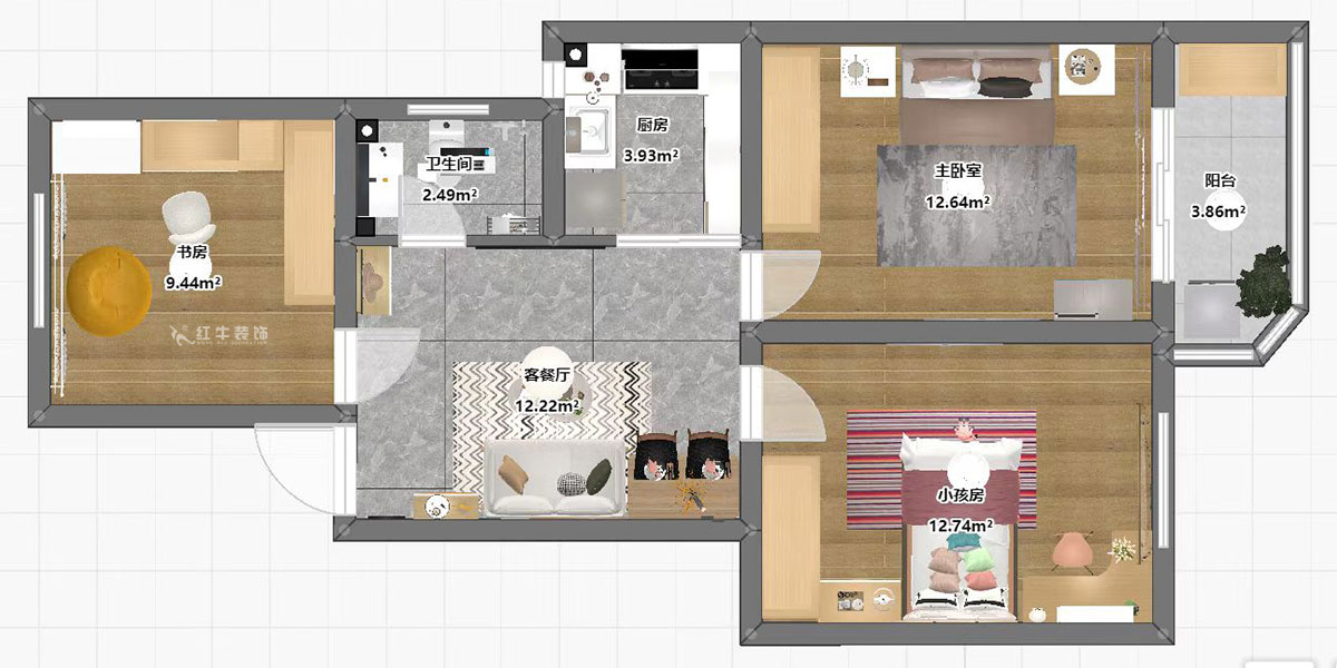 仇美蓉｜南苑台园13-42-501-75㎡-简约风格｜3室1厅1卫｜老房装修｜定制家｜全包9